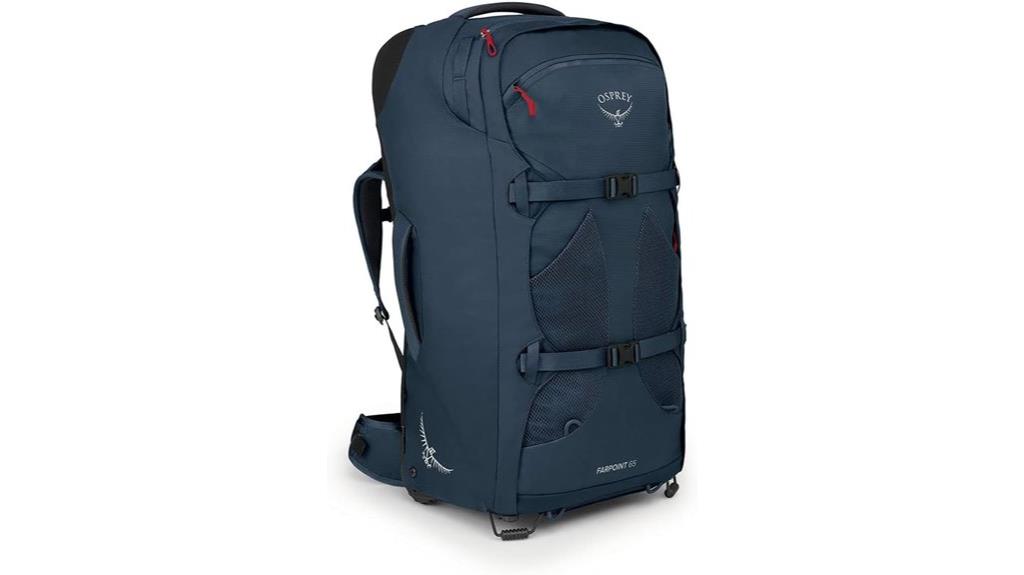 muted blue wheeled backpack