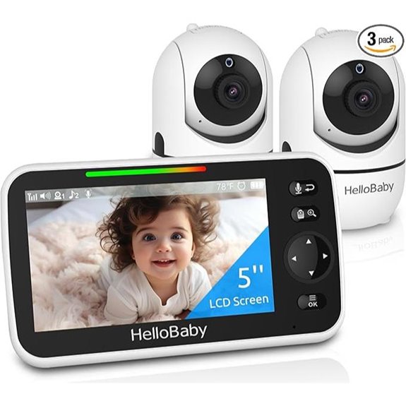 HelloBaby 5” Baby Monitor (2 Cameras 30-Hour Battery)