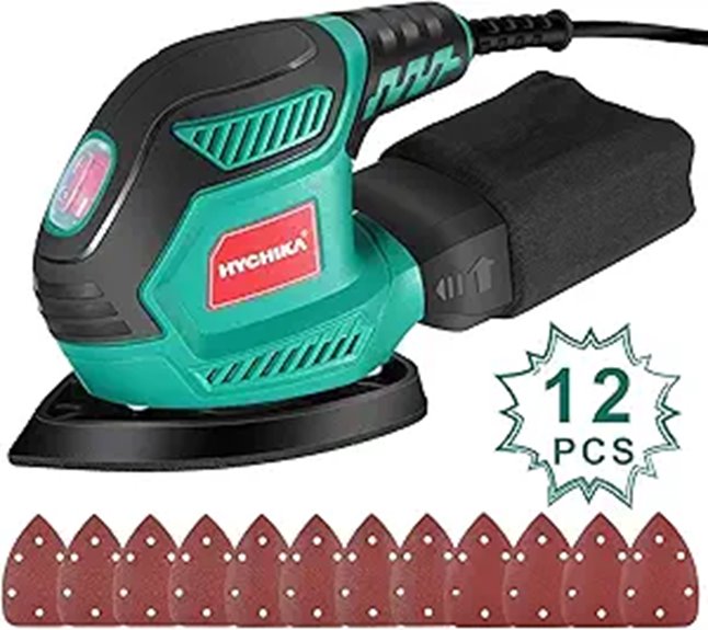 HYCHIKA Compact Detail Sander with 12 Pcs Sandpapers