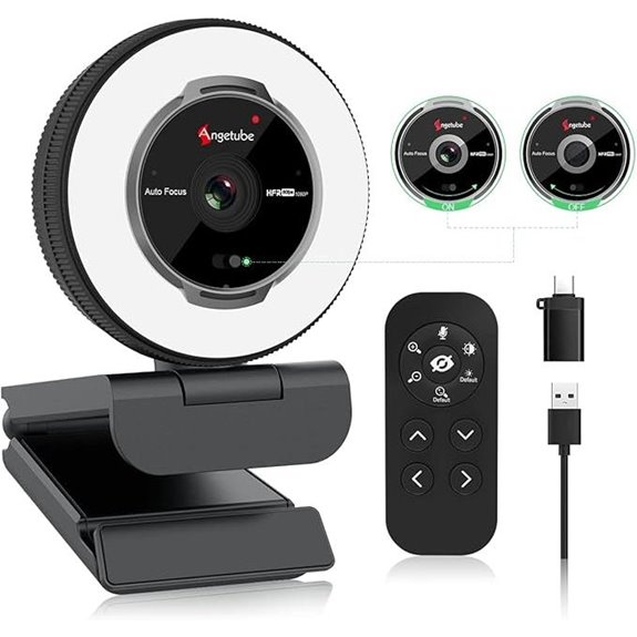 Angetube 1080P Webcam with Mic & Ring Light