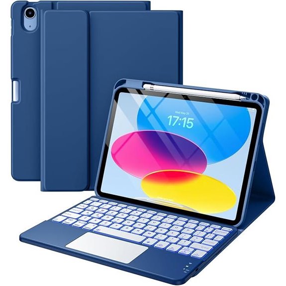 Harvopu iPad Case with Keyboard (Navy Blue)