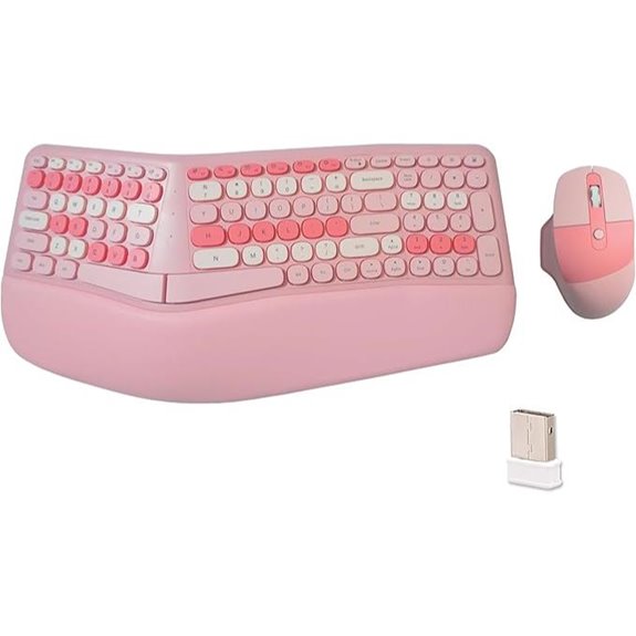 Wireless Ergonomic Keyboard & Mouse Combo (Pink)