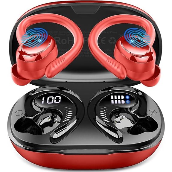 Hupoaf Wireless Earbuds Sport with Earhooks (Red)