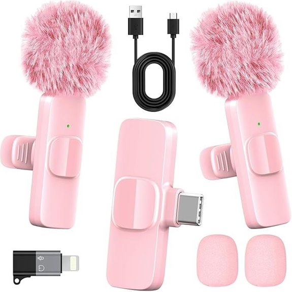 HONGJIEYUAN Pink Wireless Lavalier Mic for iPhone & Android
