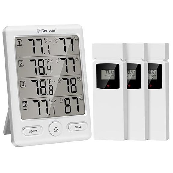 Geevon Wireless Indoor Outdoor Thermometer with 3 Sensors